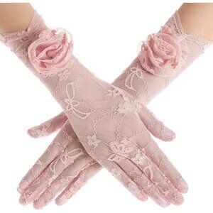 Women's Pink Floral Lace Opera Elegant Evening Party Prom Gloves Accessories